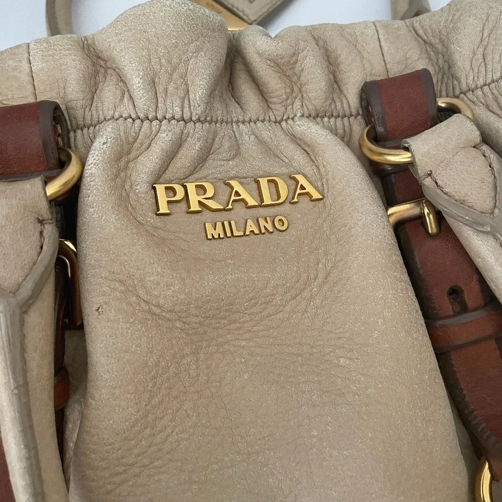 PRADA Shoulder Bag Leather Beige Auth - Picture 7 of 16